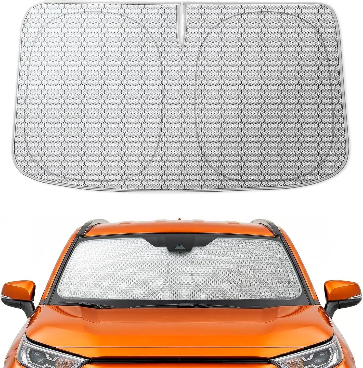 WOLFBOX - Foldable Car Windshield Sun Shade, Maximum UV & Heat Shield Front Window Sunshade (Graphene, 64''x34'') - Silver