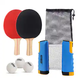GSE Games & Sports Expert - Complete Ping Pong Game Set with Retractable Ping Pong Net & Post, 2 Paddles & 3 Ping Pong Balls.( - Blue