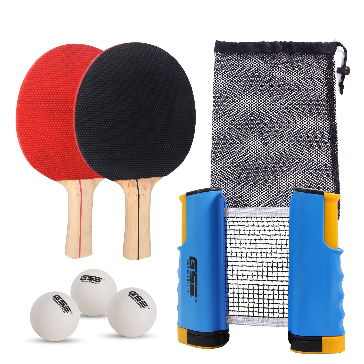 GSE Games & Sports Expert - Complete Ping Pong Game Set with Retractable Ping Pong Net & Post, 2 Paddles & 3 Ping Pong Balls.（ - Blue