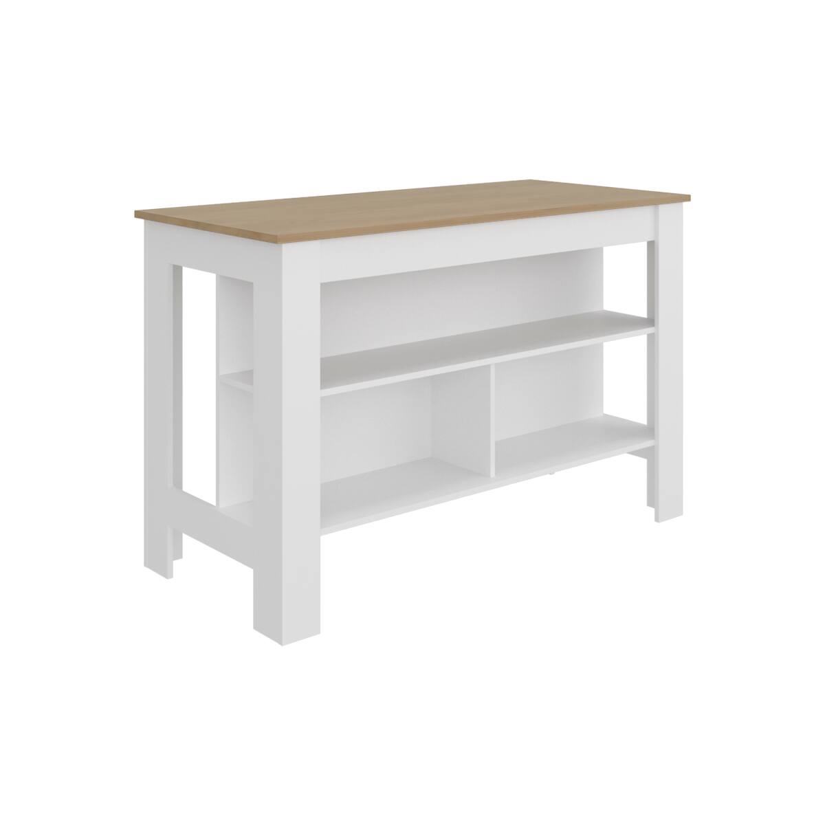 Alt View 1. Loheer - Loheer Wide Kitchen Island Freestanding Prep Station with Open Storage Shelves White and Light Oak - White and Light Oak.