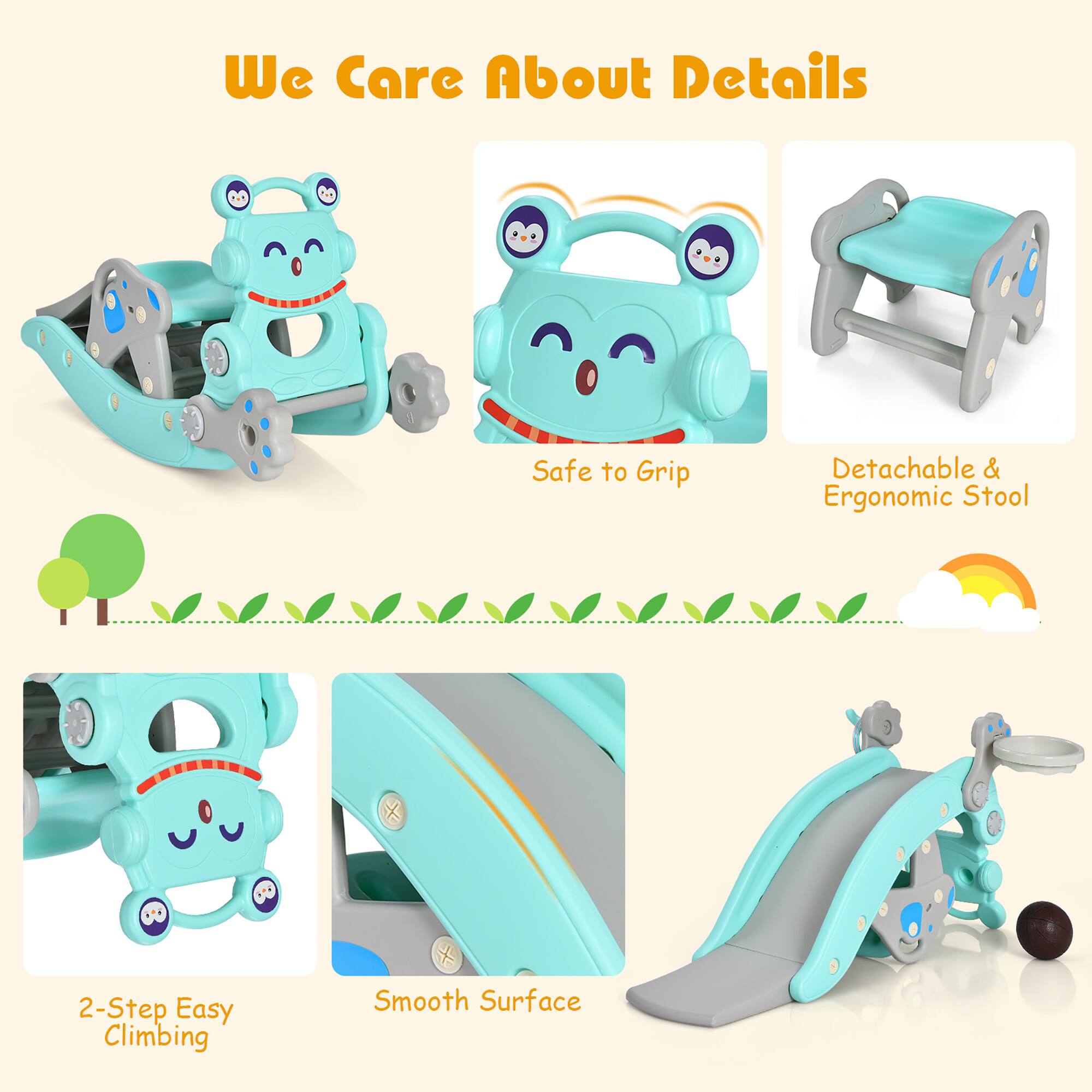 We Care About Details

- Safe to Grip
- Detachable & Ergonomic Stool
- 2-Step Easy Climbing
- Smooth Surface