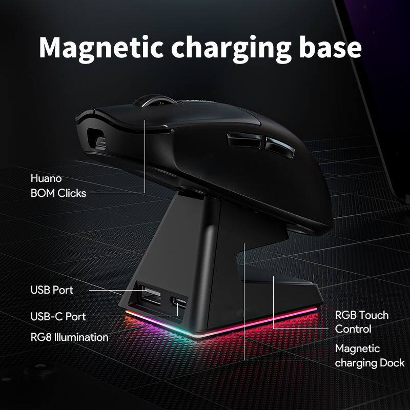 Magnetic charging base

- Huano
- BOM Clicks
- USB Port
- USB-C Port
- RGB Illumination
- RGB Touch Control
- Magnetic charging Dock