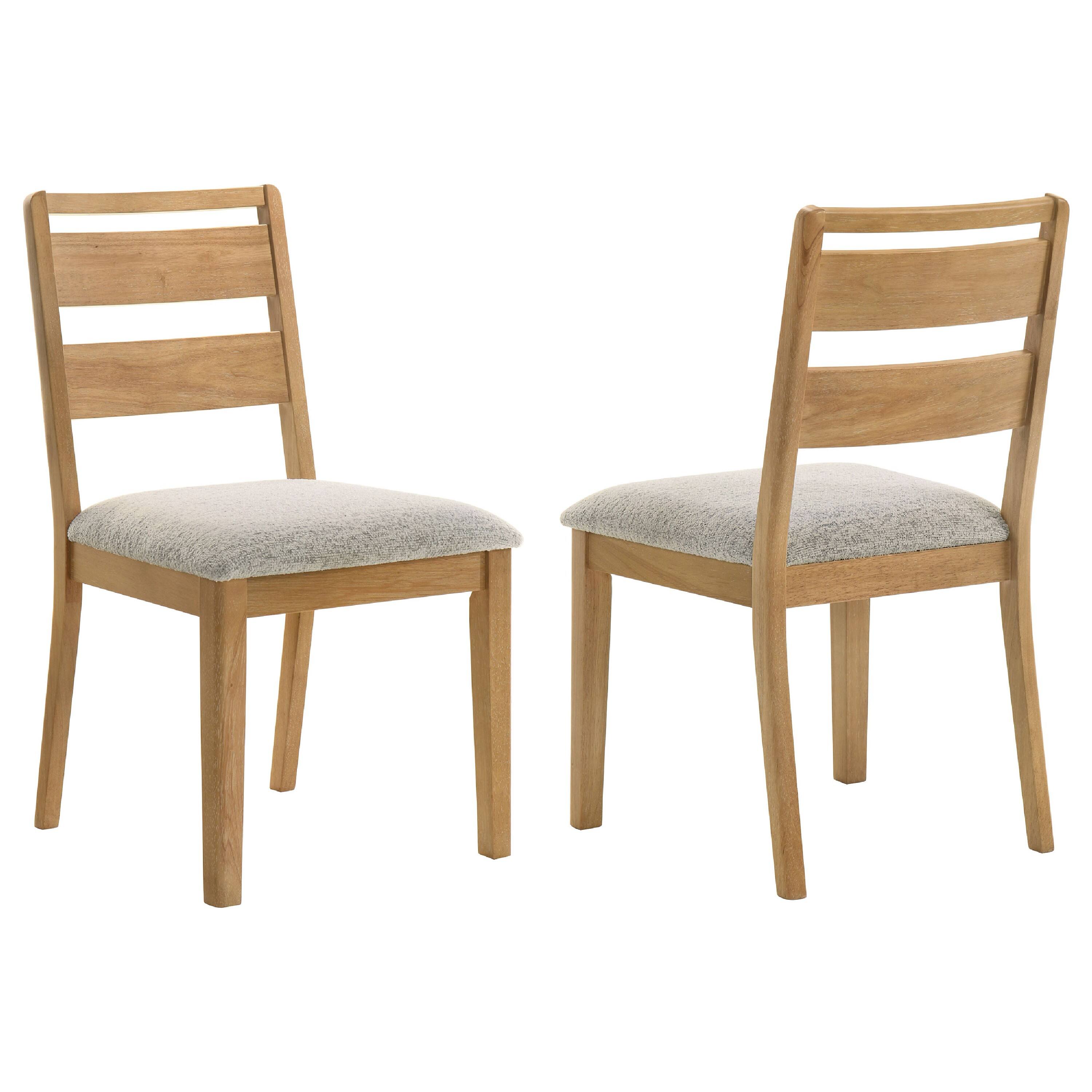 Front. Manhattan Lane - Brion Ladderback Dining Chair, Set of 2, Boucle Fabric, Wash Oak Wood - Washed Oak Brown, Oatmeal White.