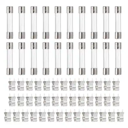Front. Unique Bargains - Glass Tube Fuses, 6x30mm 1A 250V Quick Fast Blow Glass Cartridge Tube Fuse with 50pcs Safety Clip 25pcs - Silver.