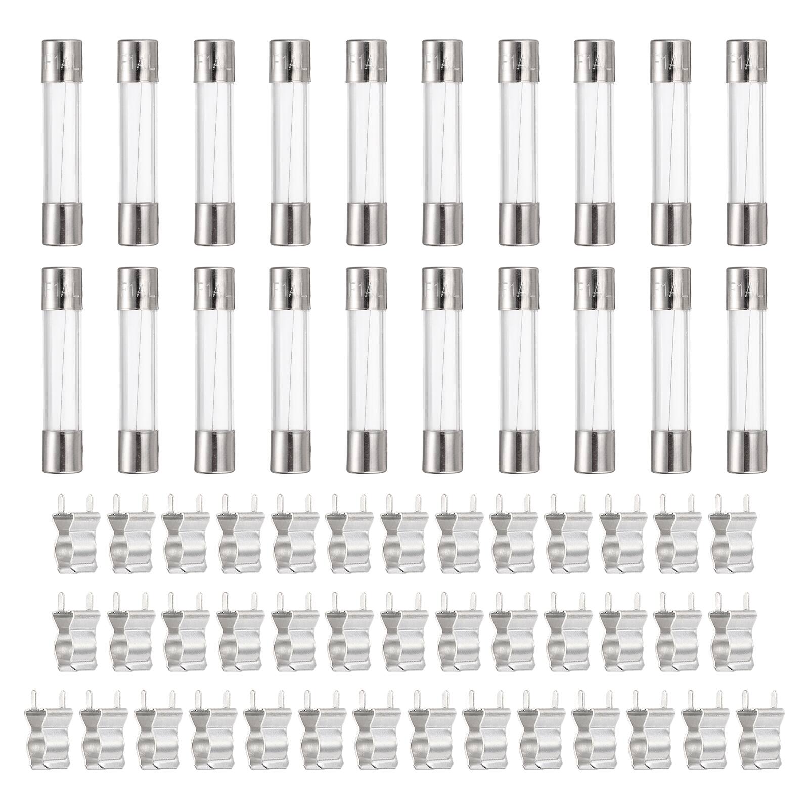 Front. Unique Bargains - Glass Tube Fuses, 6x30mm 1A 250V Quick Fast Blow Glass Cartridge Tube Fuse with 50pcs Safety Clip 25pcs - Silver.