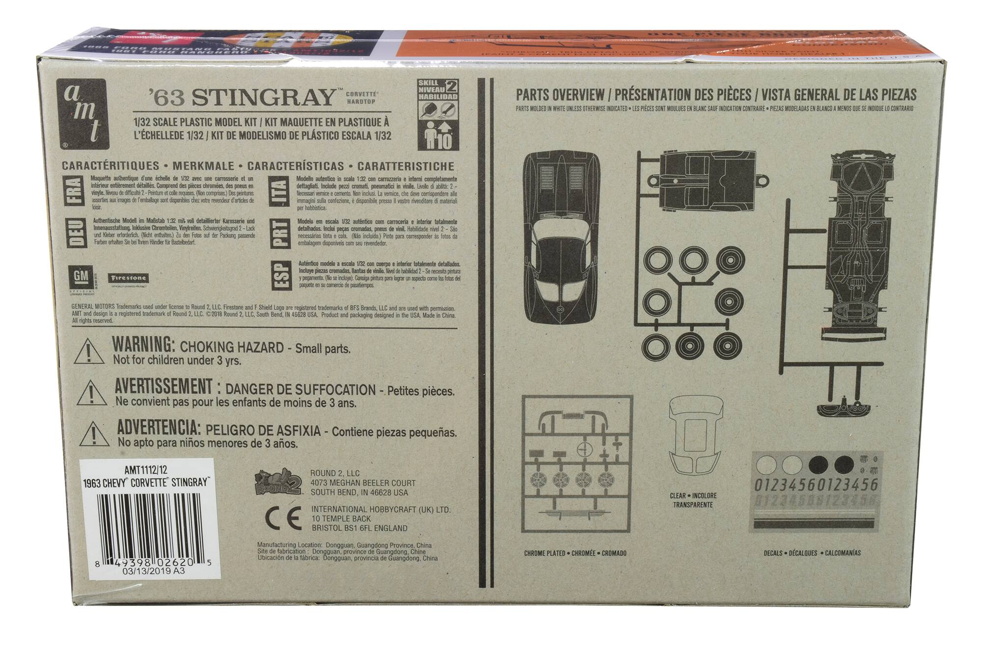 Sure, here is the corrected and grouped text from the image:

---

**1/32 SCALE PLASTIC MODEL KIT / KIT MAQUETTE PLASTIQUE / KIT DE MODELSIMO DE PLASTICO / KIT MODELISMO PLASTICO**

**'63 STINGRAY CORVETTE HABILIDAD AROTOP**

**CARACTERÍSTIQUES / MERKMALE / CARACTERÍSTICAS / CARATTERISTICHE**

- **FRA:** Maquette authentique camese 1/32 avec une carrosserie et un intérieur entièrement détaillés. Comprend des pièces chromées, des pneus en caoutchouc, des phares, des jantes, des détails de carrosserie, des détails de moteur, des détails de suspension, des détails de carrosserie, des détails de moteur, des détails de suspension, des détails de carrosserie, des détails de moteur, des détails de suspension, des détails de carrosserie, des détails de moteur, des détails de suspension, des détails de carrosserie, des dé