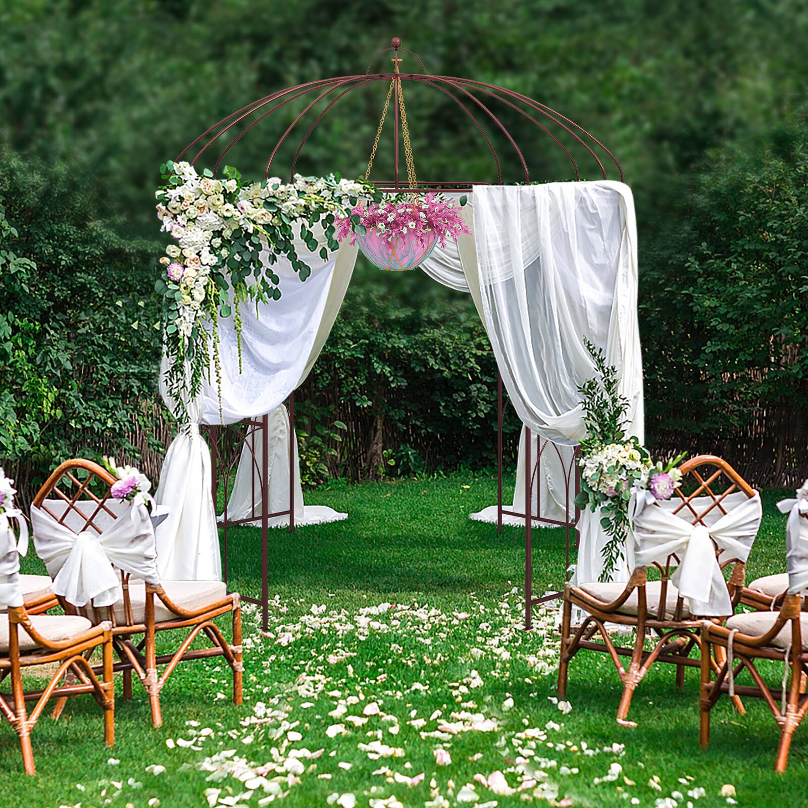 Alt View 4. Costway - Costway 7" x 8.4" Birdcage Shape Garden Arbor Heavy Duty Metal Garden Gazebo Pergola w/ Trellis Plant Stand Rack - Bronze.