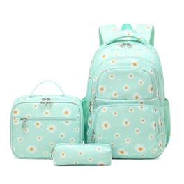 Cozy Serene - Backpack For Bookbag With Lunch Box School Bag Set 3pcs Flower Daypack Teens - Daisy-green-Daypack Backpacks