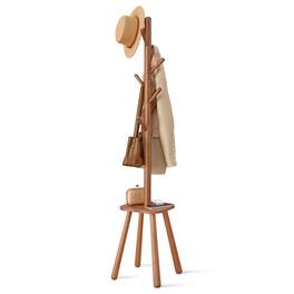 Songmics Home - Coat Rack, Free Standing Coat Stand, Hall Coat Tree with 8 Hooks and Storage Shelf, 67.1 Inch Tall - Caramel Brown