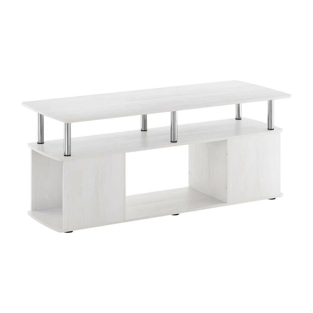 Front. FurniFact - White Oak Coffee Table with Stainless Steel Tubes and Utility Design - White Oak/Chrome.