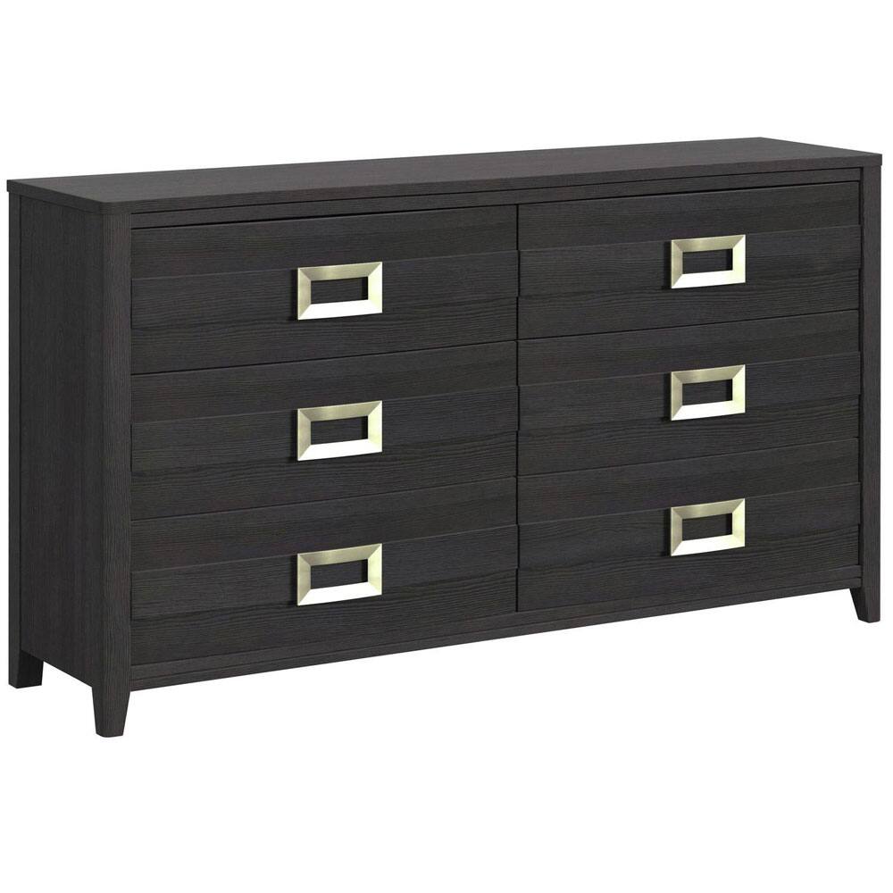 Angle. Elements - Tobias 6 Drawer Dresser — Black - Black with silver drawer pulls.