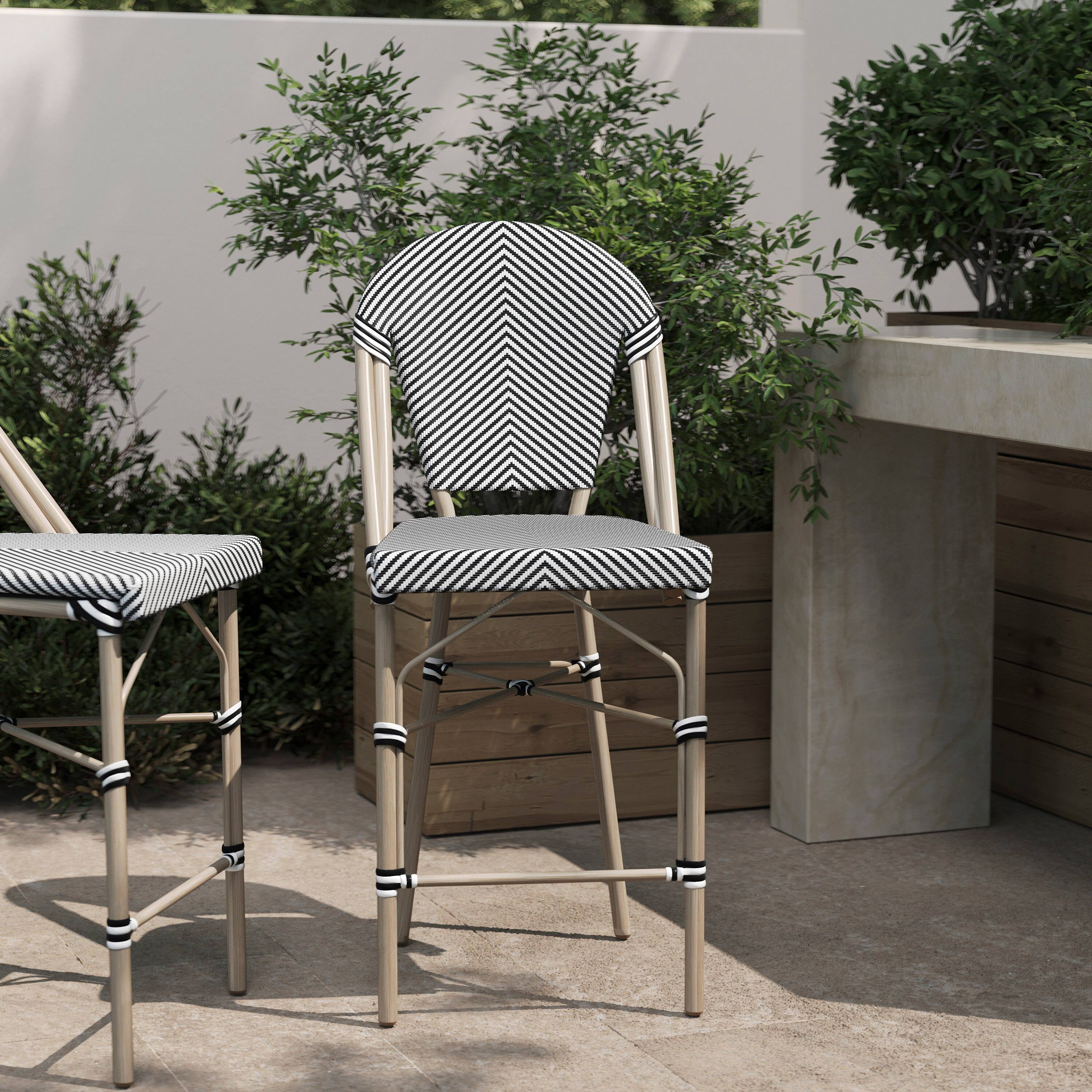 Alt View 1. Flash Furniture - Marseille Stackable Indoor/Outdoor Bistro 26" High Counter Height Stool, Commercial Grade, Black/White and Light Bamboo - White.