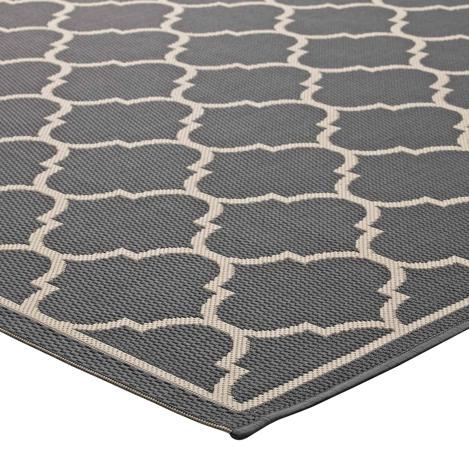 Alt View 2. Modway - Avena Moroccan Quatrefoil Trellis Indoor and Outdoor Area Rug - Gray and Beige.