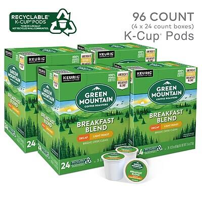 RECYCLABLE K-CUP PODS  
CHECK LOCALLY FOR RECYCLING  
96 COUNT (4 x 24 count boxes)  
KEURIG  
GREEN MOUNTAIN COFFEE  
BREAKFAST BLEND  
DECAF LIGHT ROAST  
CRISP CLEAN  
KEURIG  
100% ARABICA COFFEE  
KEURIG  
GREEN MOUNTAIN COFFEE  
BREAKFAST BLEND  
DECAF LIGHT ROAST  
CRISP CLEAN