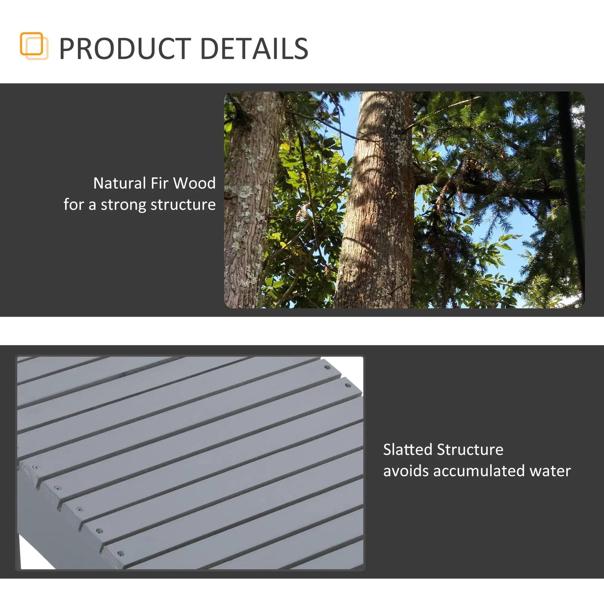 PRODUCT DETAILS

Natural Fir Wood for a strong structure
Slatted Structure avoids accumulated water