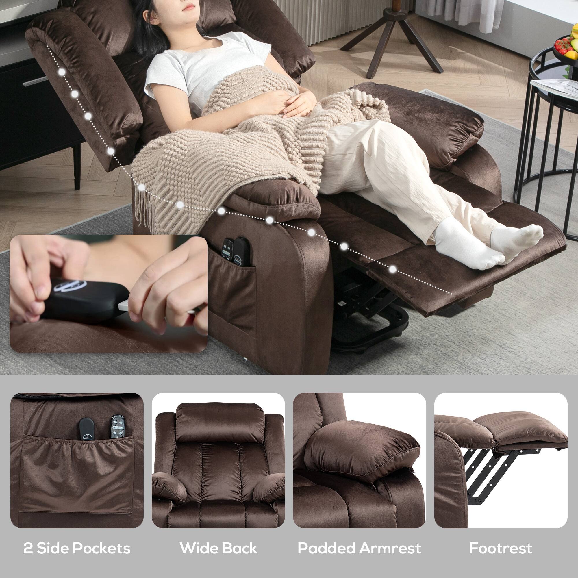 2 Side Pockets, Wide Back, Padded Armrest, Footrest