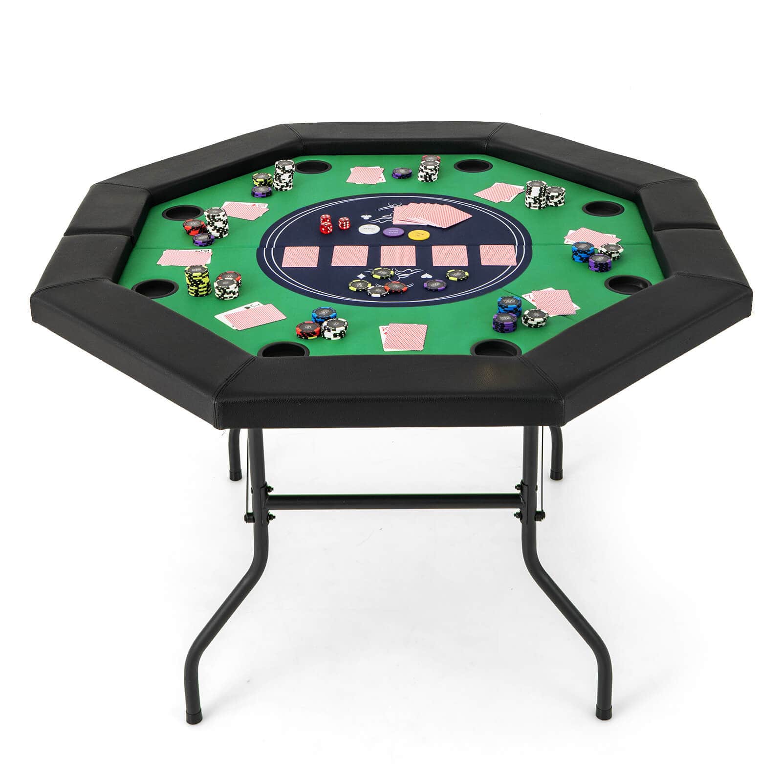 Costway - 48" Foldable Poker Table for 8 Players Portable Blackjack Texas Hold’em Table - Green