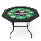 Front. Costway - Costway 48" Foldable Poker Table for 8 Players Portable Blackjack Texas Hold’em Table - Green.