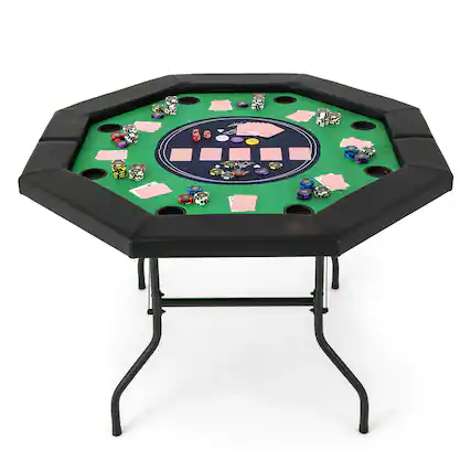 Front. Costway - Costway 48" Foldable Poker Table for 8 Players Portable Blackjack Texas Hold’em Table - Green.