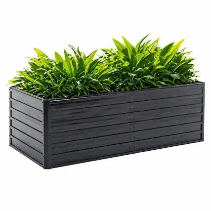 Front. RYHNUYNE - 6x3x2 FT Metal Raised Garden Bed – Reinforced Galvanized Rustproof Colored Steel Planter Box for Vegetables - Black.