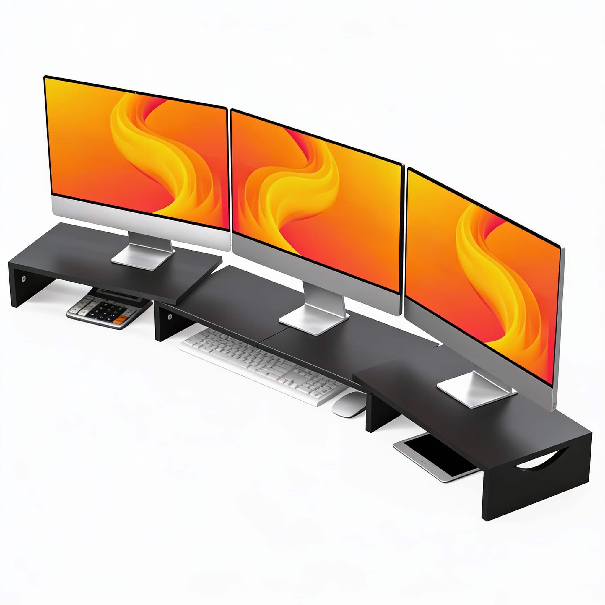 Frangdom - Triple Monitor Stand Riser Adjustable Length Angle - Black