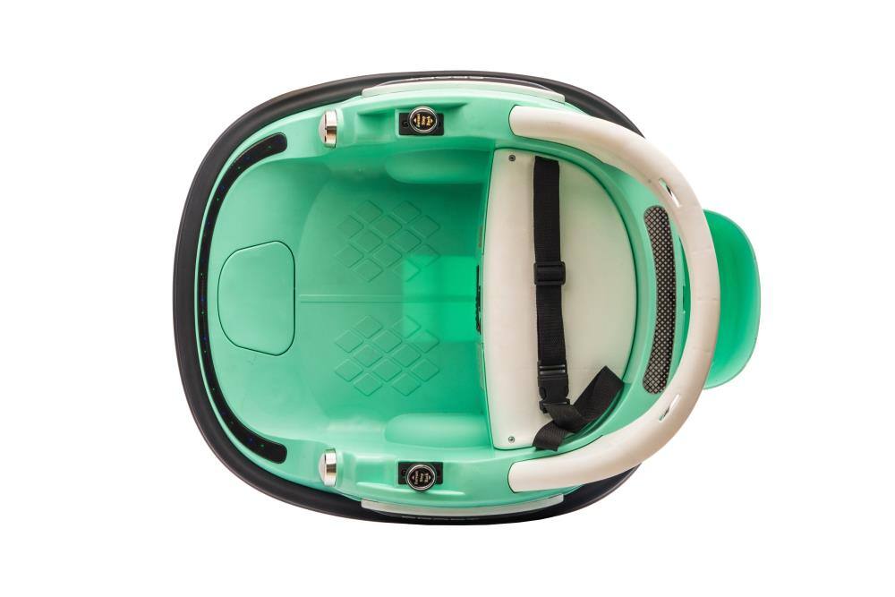Back. BreeBe - 12V Kids ride on Bumper Car with Remote Control, LED Lights, Bluetooth, 360° Spin, Safety Belt, 2WD, Ages 1.5-5 - Blue-Green.