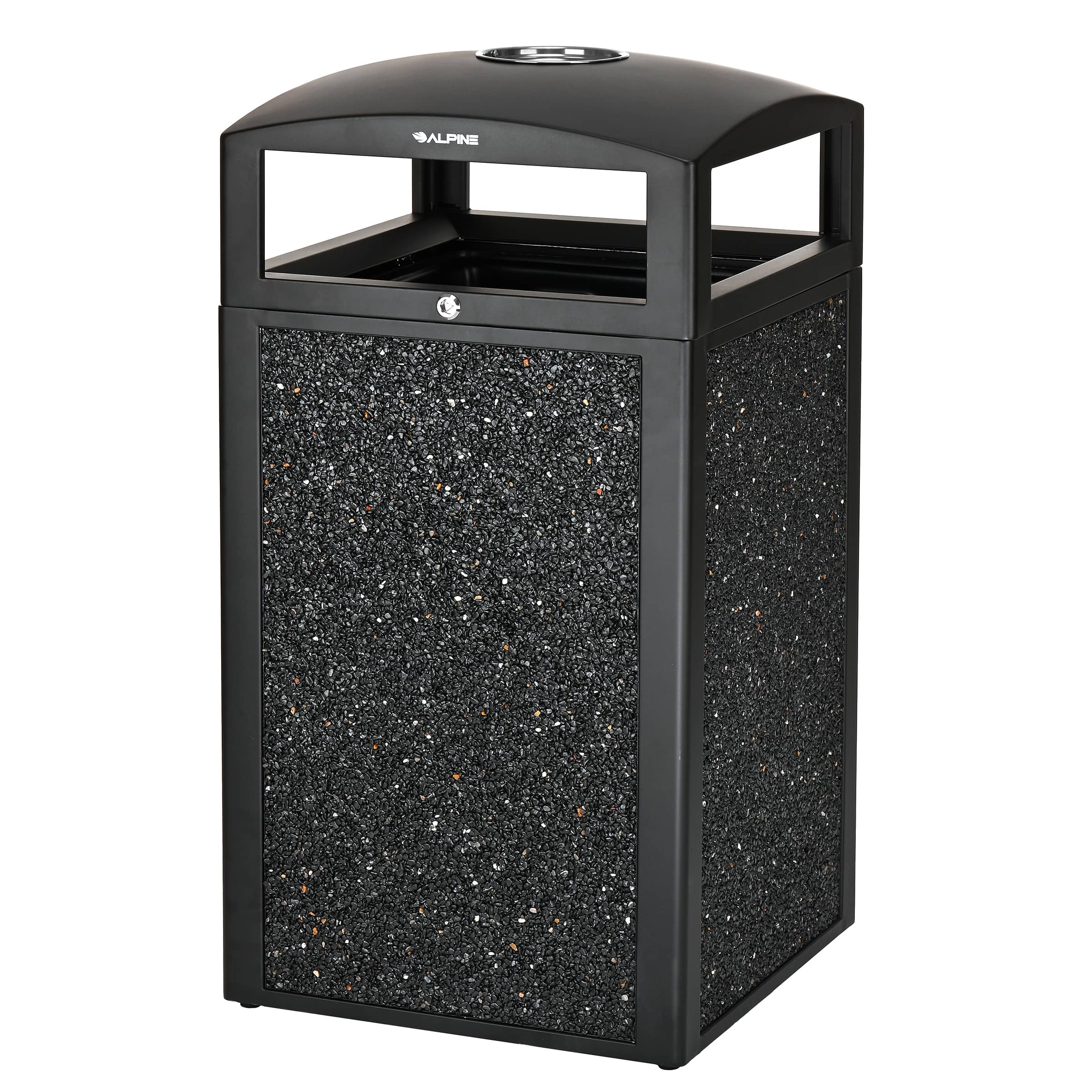 Alpine Industries - 40 Gallon Steel Outdoor Trash Can with Insert Liner and Dome Lid with Ashtray Urn - Gray