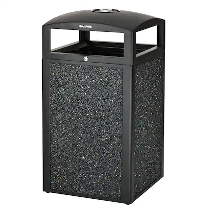 Front. Alpine Industries - 40 Gallon Steel Outdoor Trash Can with Insert Liner and Dome Lid with Ashtray Urn - Gray.