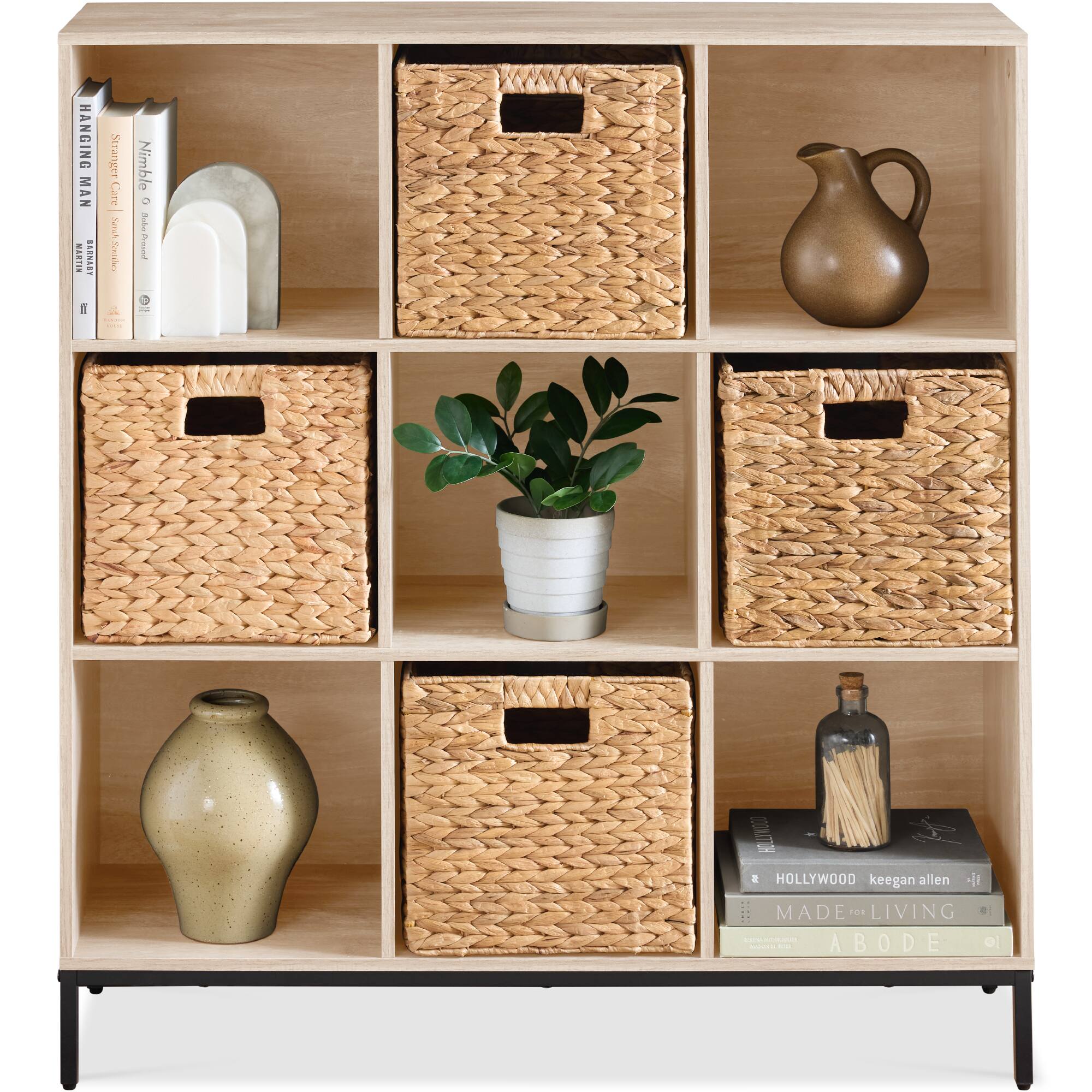 Best Choice Products - Elevated 9-Cube Storage Organizer, 11in Shelf, Bookcase, Display Shelf, w/ Metal Legs - Light Oak
