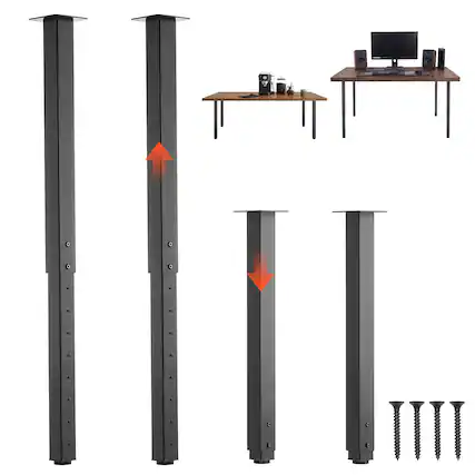 Front. VEVOR - Adjustable Table Legs, 24-40 in Square Steel Furniture Legs, 1200 lbs Max Load Heavy Duty, Quick Installation - Black.