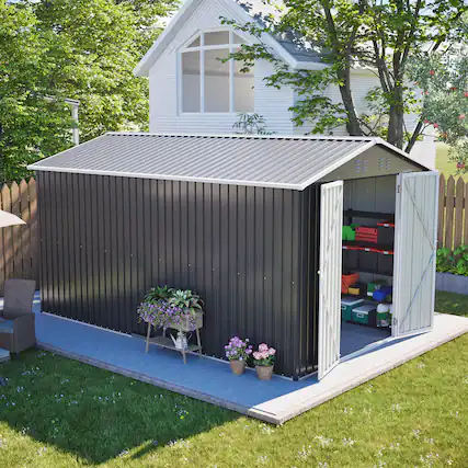 Front. Mondawe - 8x12 FT Lockable Metal Shed with Aluminum Frame - Gray.