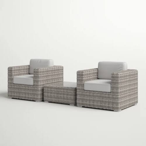 Angle. Siljoy - Fully Assembled Rattan Wicker 2-Person Seating Set with Cushions  - Gray,Grey Mix.