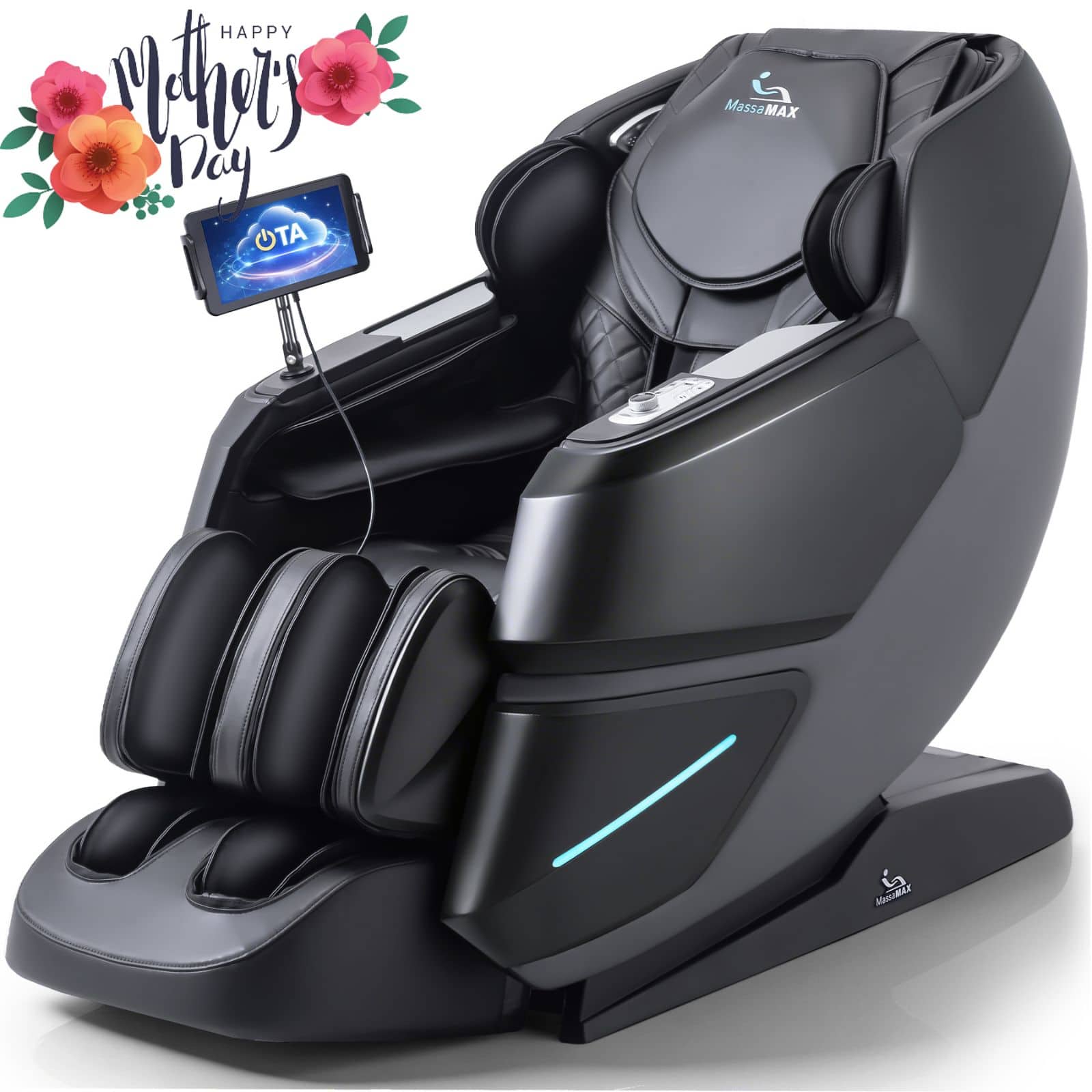 MassaMax - MT339 4D Massage Chair,with OTA Cloud Tech,Body Scan,Auto Extended Footrest ,Heat - Deep Black