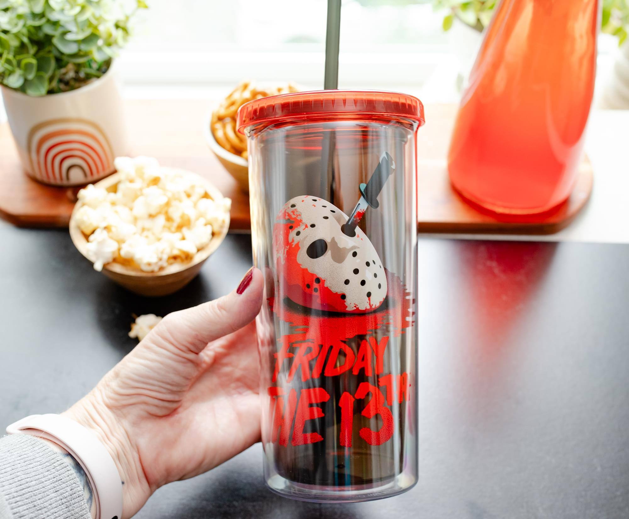 Alt View 3. Silver Buffalo - Friday the 13th: The Final Chapter Cold Cup With Lid and Straw | Holds 20 Ounces - Red.