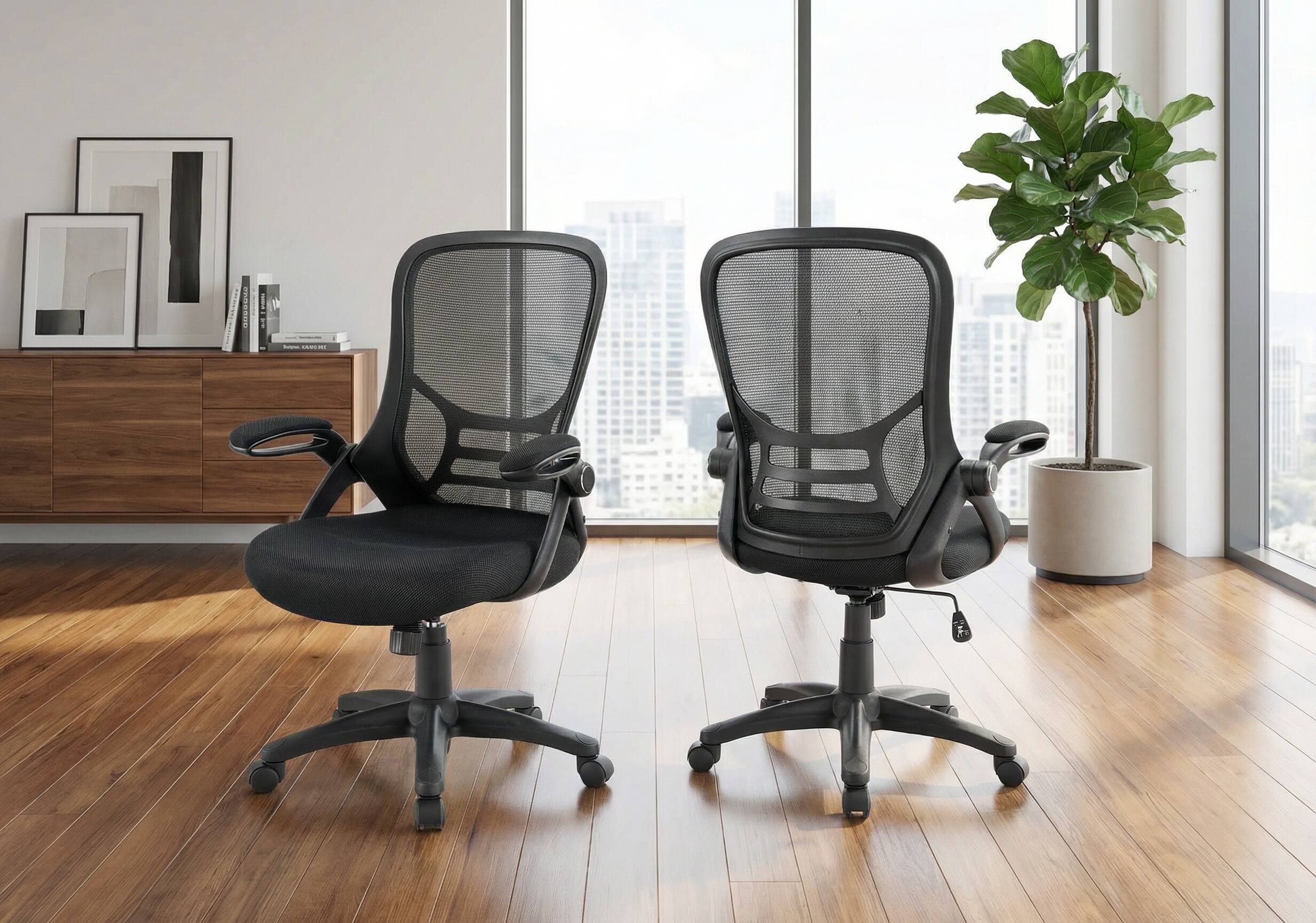 Alt View 2. Forest'nSky - Ergonomic Mesh Office Chair with Adjustable Height & Armrests - Modern Swivel Chair, Black Mesh & Metal Design - Black.