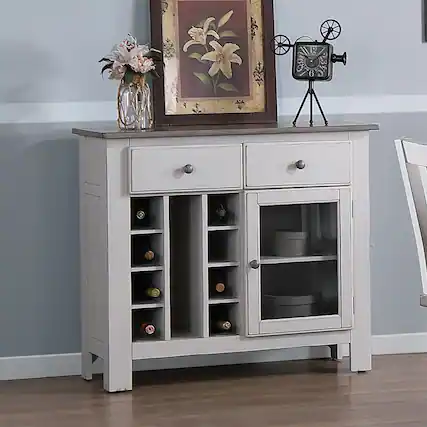 Front. Kings Brand Furniture - Kings Brand Furniture Gwinn Buffet Storage Cabinet with Wine Rack, White - White.