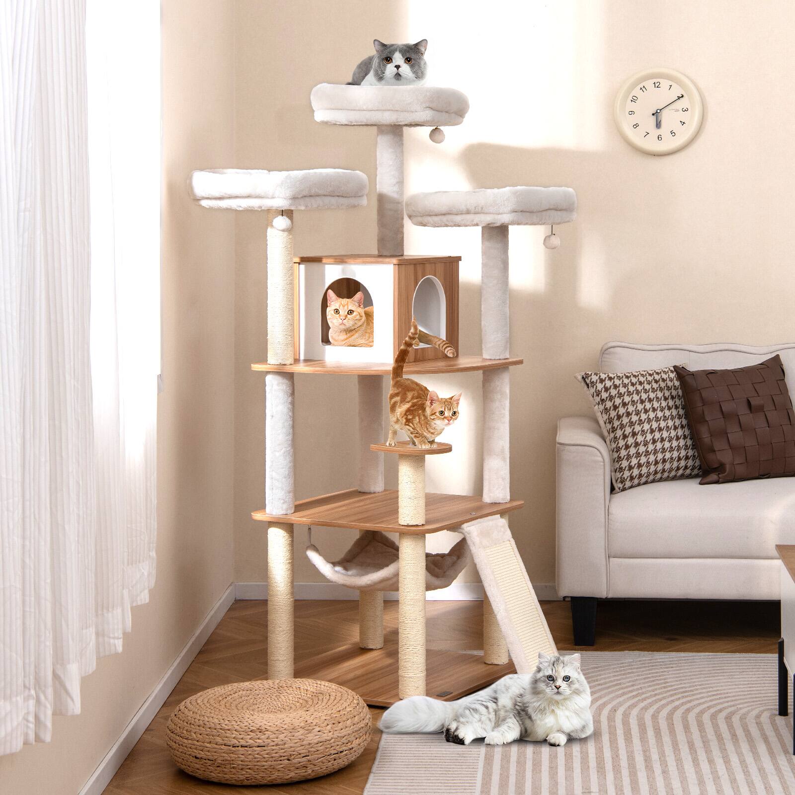 Alt View 1. Gymax - Gymax 68'' Large Cat Tower w/ 3 Padded Perches Condo Sisal Scratching Posts & Ramp.