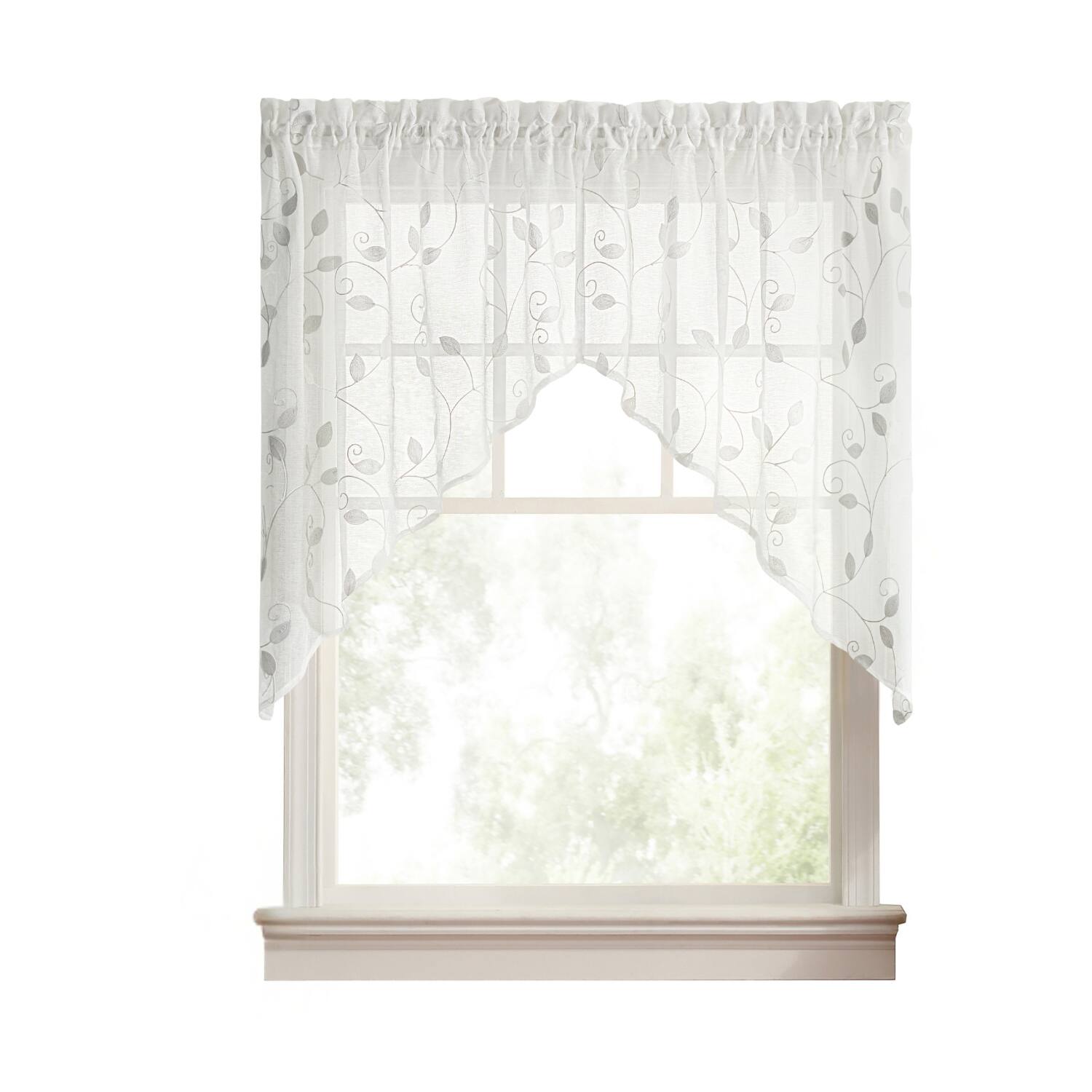 Front. Ellis Curtain - Ellis Curtain Chatham 100% Polyester Tailored Embroidered Sheer Rod Pocket Swag Pair  70" x 38" White - White.