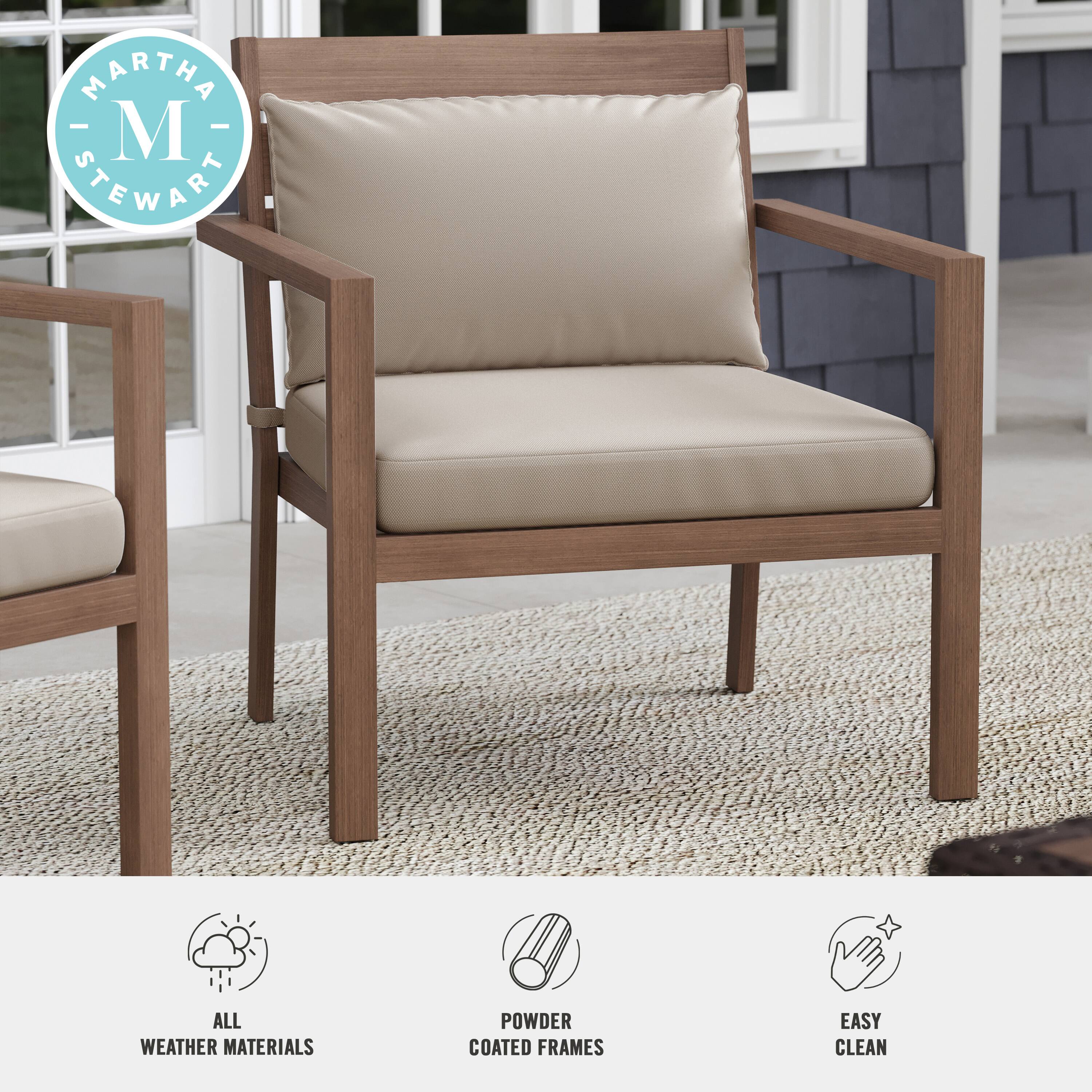 "Martha Stewart All Weather Materials: Powder Coated Frames, Easy Clean."