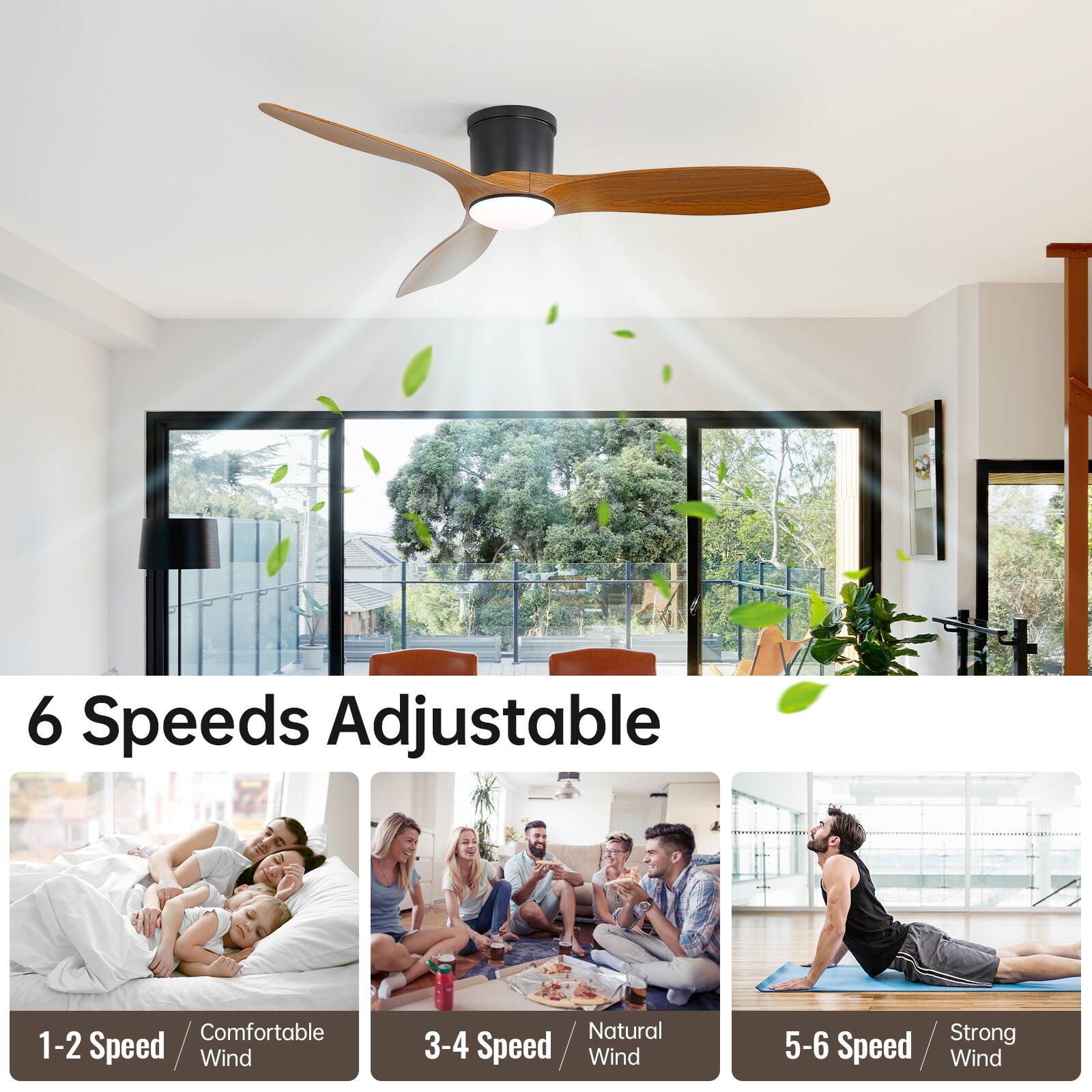 6 Speeds Adjustable

1-2 Speed / Comfortable Wind  
3-4 Speed / Natural Wind  
5-6 Speed / Strong Wind