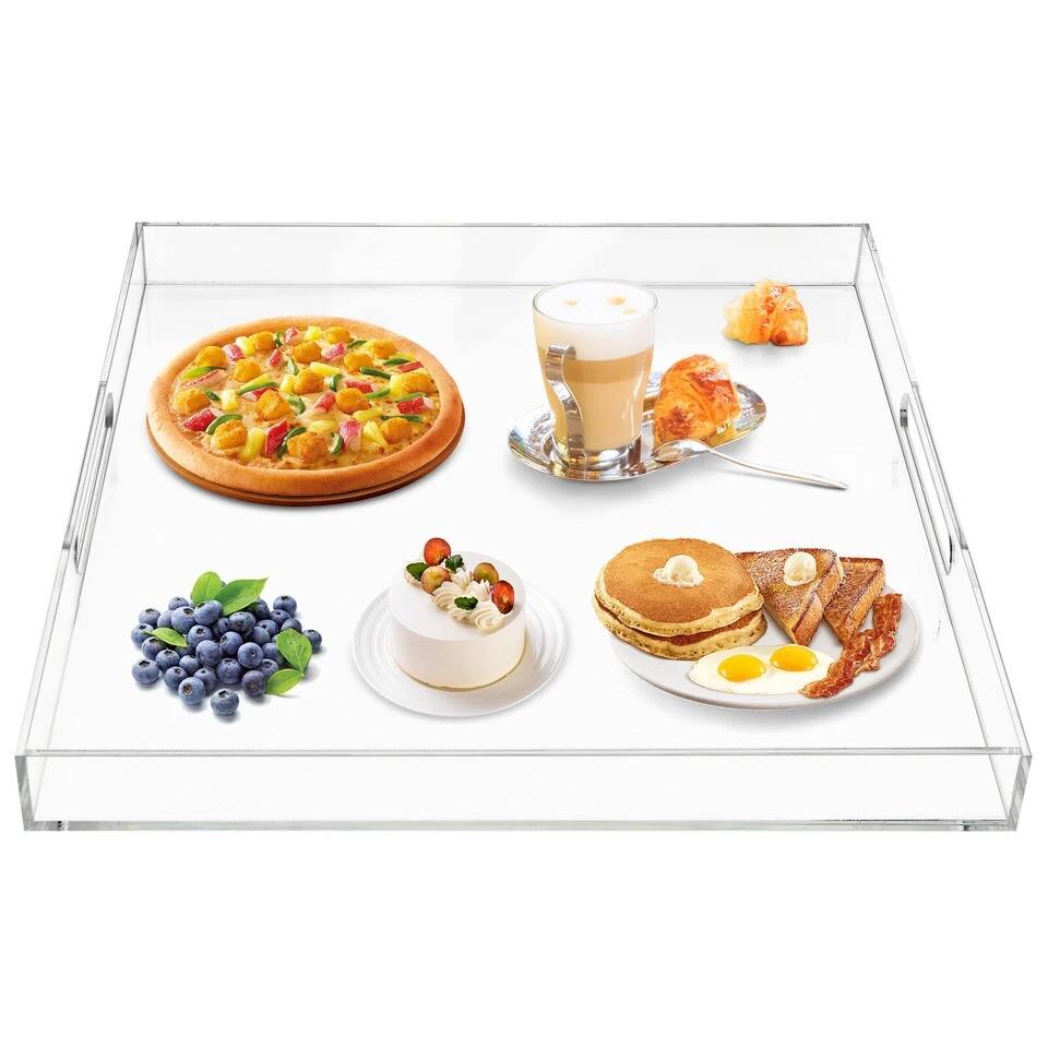 Alt View 1. Home Collection - Clear Large Acrylic Square Serving Tray with Handles - Transparent.
