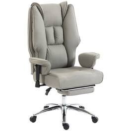 Homcom - Office Chair, High Back Reclining Desk Chair with Adjustable Armrests, Pet Friendly Faux Leather - Light Gray