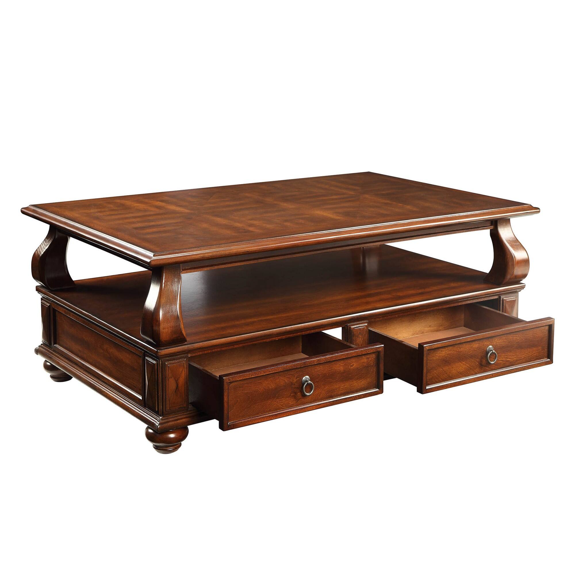 Alt View 2. Manhattan Lane - Elegant Coffee Table With 2 Drawers - Walnut Brown.