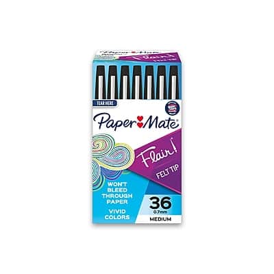 Paper Mate - Flair Felt Pen, Medium Point, Ink, 36/Pack - Black