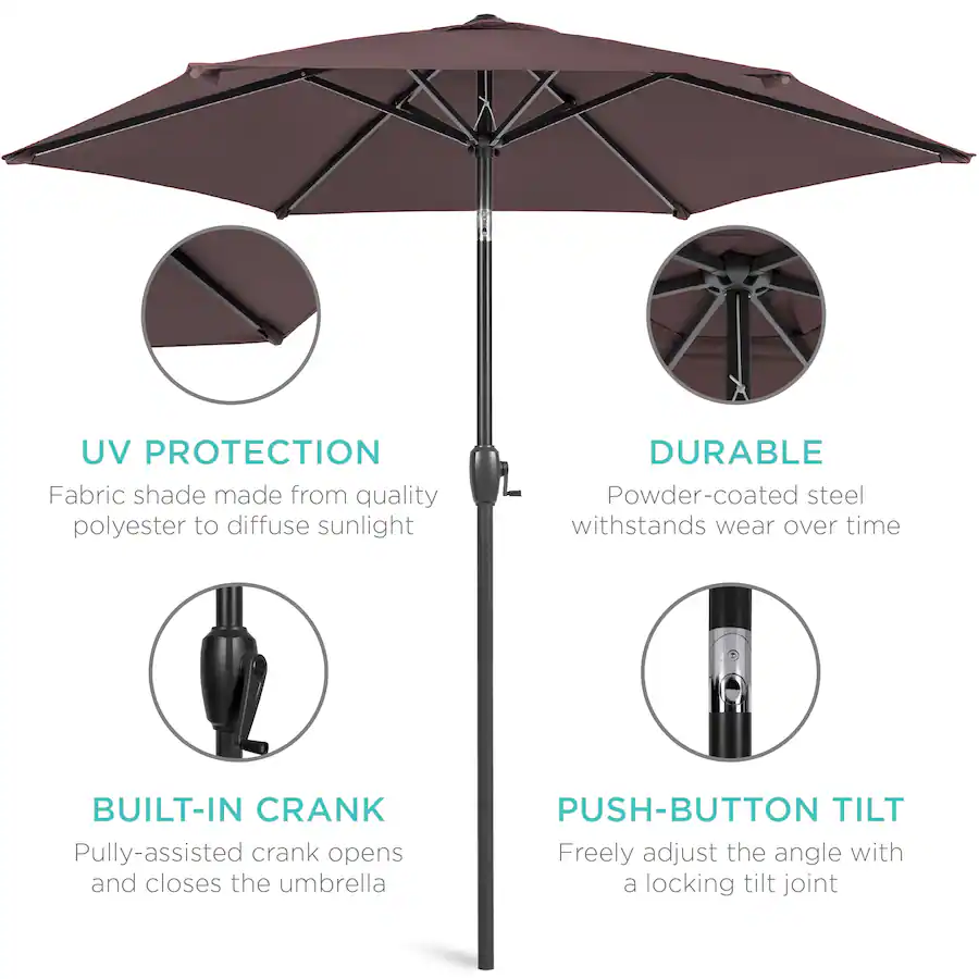 Push Button Support Best Choice Products 7.5ft Heavy Duty Outdoor Market Patio Umbrella w ...