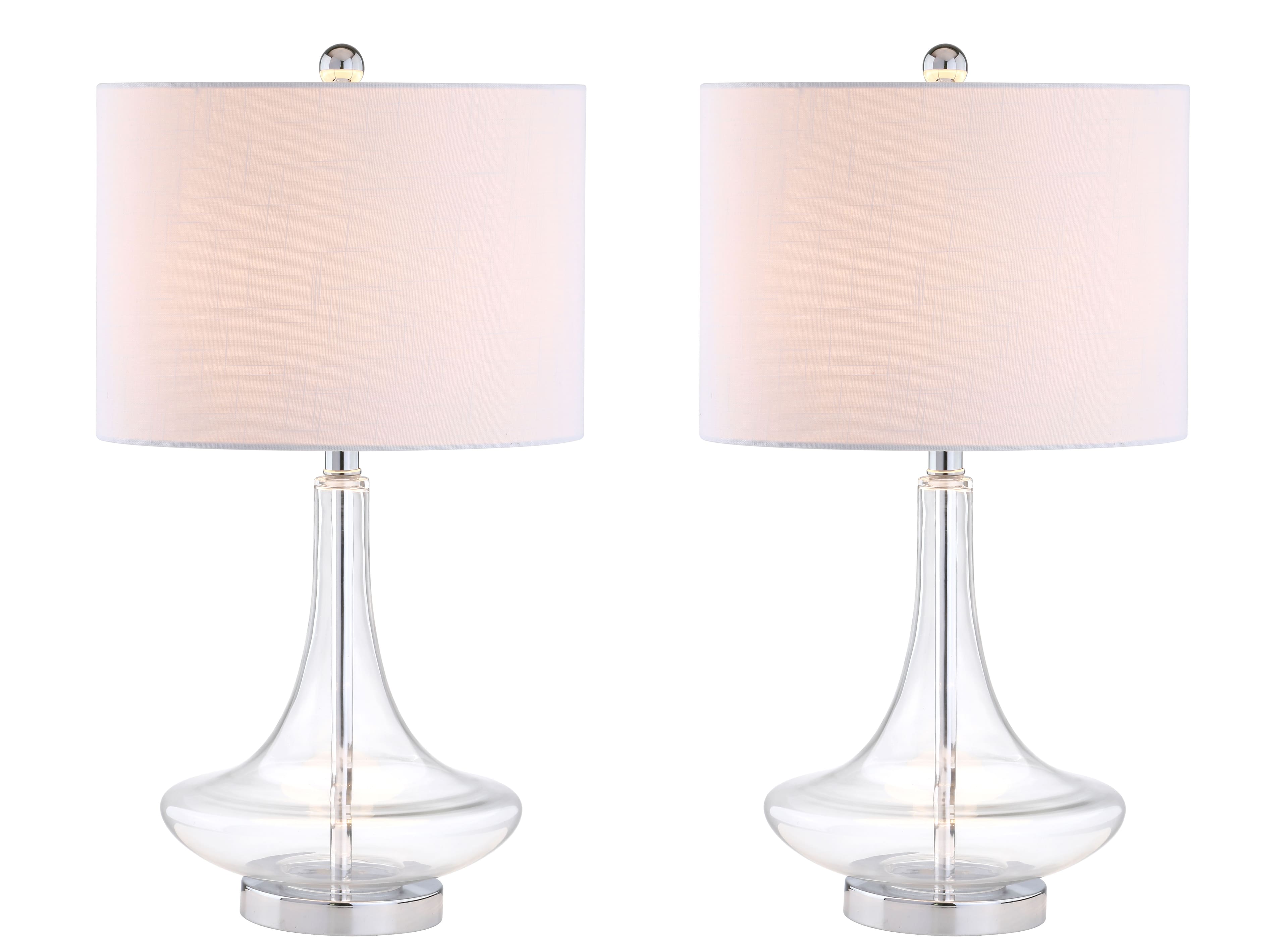 Jonathan Y - Cecile 25.5" Glass Teardrop LED Table Lamp, /Chrome (Set of 2) - Clear