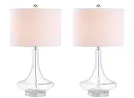 Jonathan Y - Cecile 25.5" Glass Teardrop LED Table Lamp, /Chrome (Set of 2) - Clear
