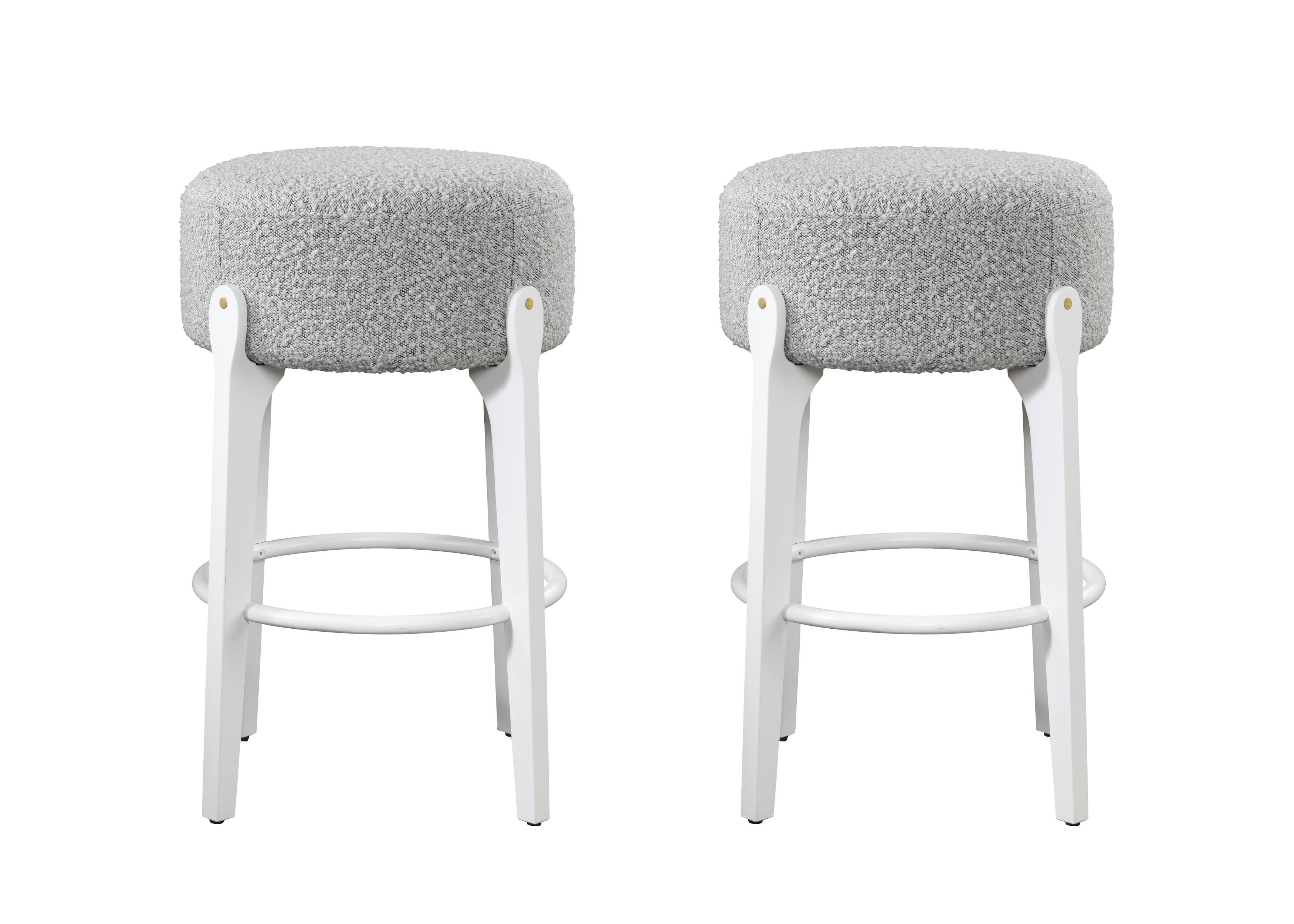 Alt View 1. LuXeo - Ellie 29 in. White Backless Wood Bar Stool with Gray Boucle Fabric Seat (Set of 2) - White/Gray.