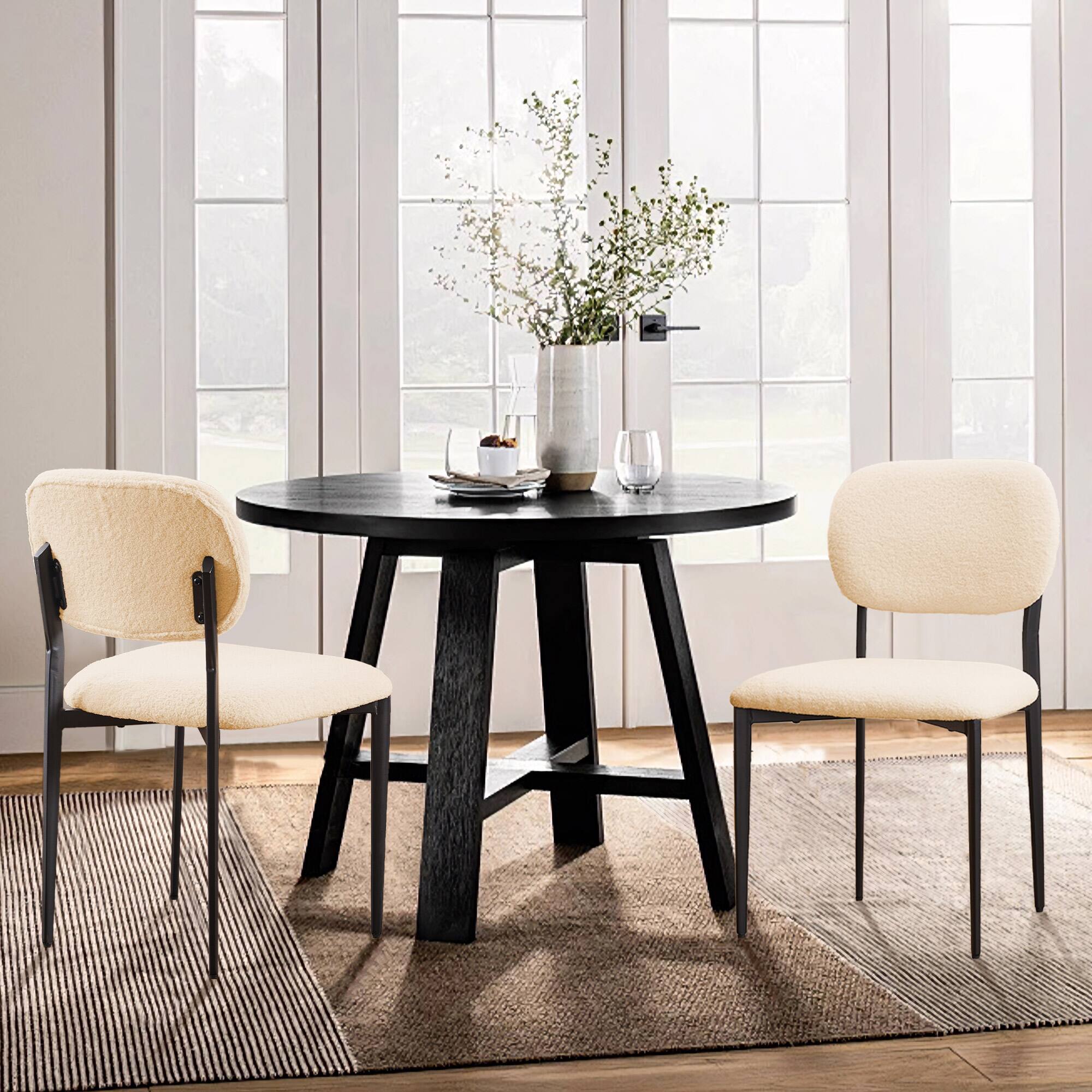 Left. FERPIT - FERPIT Upholstered Dining Chairs Metal Legs, Sherpa Fabric Dining Chair Set with Backrest Dining Room Living Room, Beige - Beige.