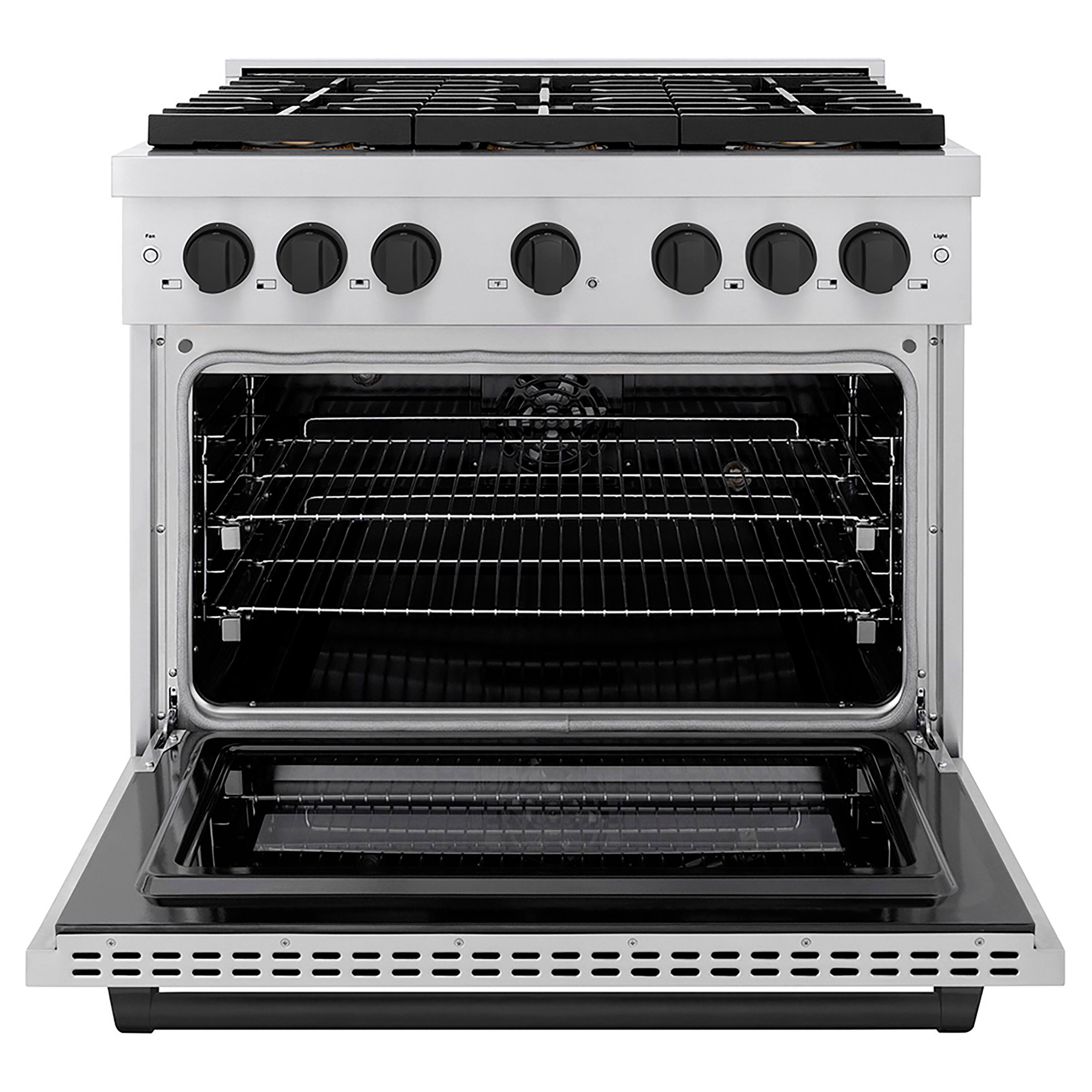 Angle. ZLINE - ZLINE Autograph 36 in. Paramount Dual Fuel Range with 6 Burner DuoPro Cooktop and Black Accents (PSDRZ-36-MB) - Stainless Steel.